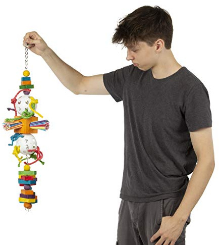 HappyBird | Papageienspielzeug | Willy Nilly XL | Spielzeug für Papageien enormes Knabberspielzeug mit Holz, Papier und mehr ca. 23 x 23 x 70 cm