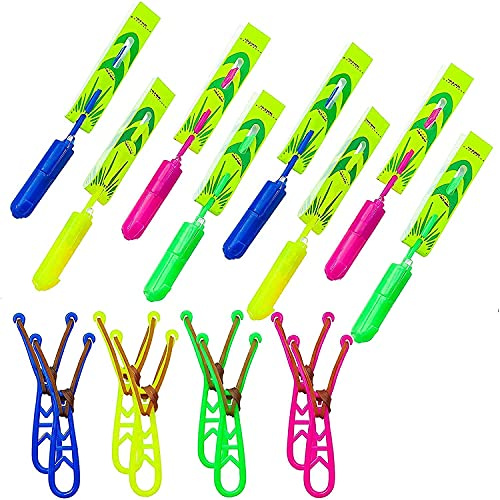 Rocket Copters Slingshot LED Light Up Helicopters, 6 Copters and 3 Launchers - As Seen on TV for Unisex Children