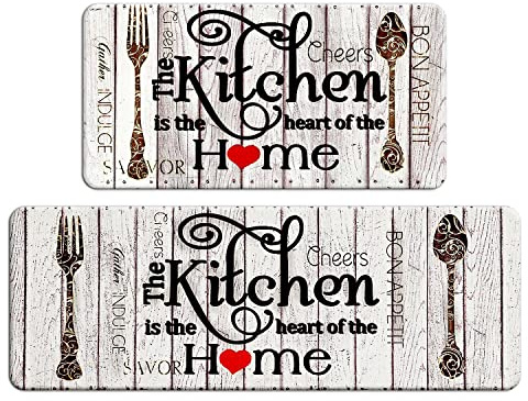 FRESHMINT Farmhouse Kitchen Mats Sets 2 Piece Cushioned Anti-Fatigue Comfort Mat for Home & Office Ergonomically Engineered Memory Foam Kitchen Rug Waterproof Non-Skid, 30 by 17 + 47 by 17,Home