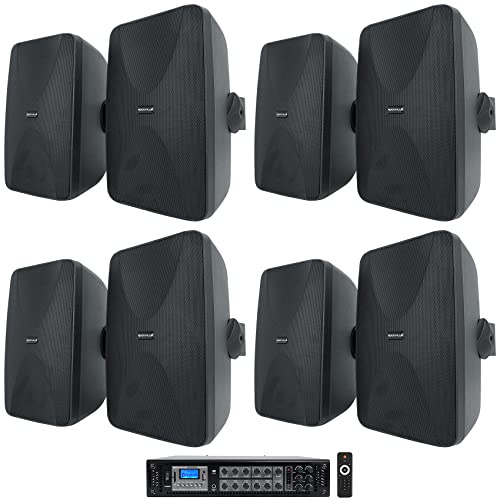 Rockville WET-6525B Bundle: (8) 6.5 in 70V Commercial Indoor/Outdoor Wall Speakers in Black, RCS350-6 350W 6-Zone Bluetooth Amplifier for Restaurant, Bar, Office, or Retail Audio, 9-Items