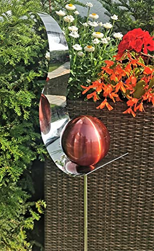 Jürgen Bocker Garten-Ambiente Gartenstecker Flame rot matt gebürstet aus Edelstahl 146 cm Kugel Gartendekoration Beetstecker Rosenkugel