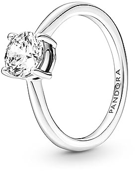 Pandora Timeless Anillo solitario centelleante de plata de ley con circonitas cúbicas transparentes, talla 54