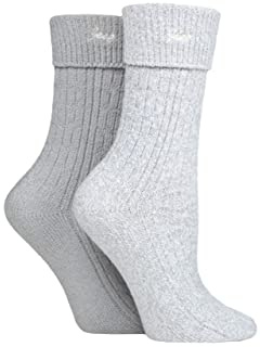 Jeep Ladies Super Soft Boot Socks Turn Over Top 2 Pack Slate/White 4-8
