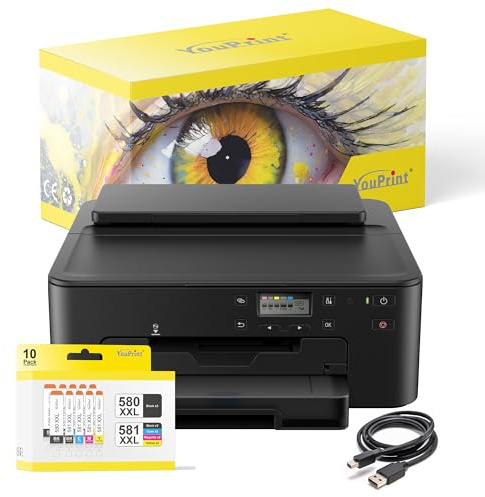 YouPrint Bundle TS705a Drucker (OHNE Kopier- und Scanfunktion) mit 10 kompatiblen YouPrint Druckerpatronen passend für Canon 580 581 XXL