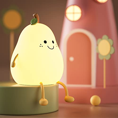 LEDHOLYT Night Light for Kids, Cute Silicone Nursery PearLamp for Baby and Toddler, Fruit Night Light for Boys and Girls, Squishy Bedside Lamp for Kids Room (Pear)