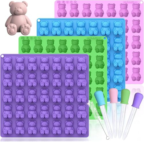 LUSHYUM 4PCS Large 5 ML Gummy Bear Moulds, 140 Total Cavities | BPA-free silicone, Easy Release & Cleaning, Microwave, Freezer & Dishwasher Safe, Ideal for Gummies, Chocolate, Candy & Jelly