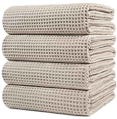 Polyte - Toalla de baño de Microfibra antipelusa - Secado rápido - Punto gofrado - Grande: 152,4 x 76,2 cm - Pack de 4