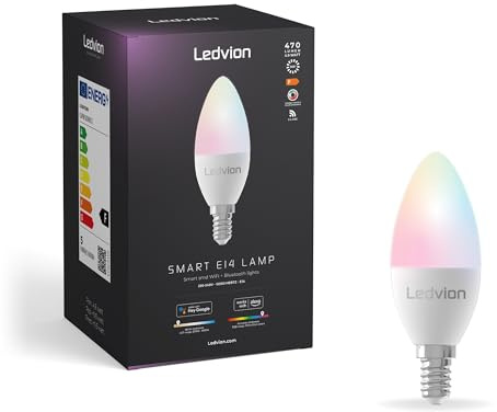 Ledvion - 2X Smart RGB+CCT E14 LED Lampe, 5W, 470 Lumen, Wi-Fi Beleuchtung, Wi-Fi Lampe, Dimmbar, Alexa & Google Home