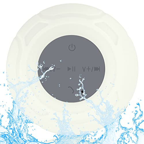 LUKADER Wasserdichter Bluetooth-Dusch-Lautsprecher, tragbar, kabellos, wasserdicht, Saugnapf, integriertes Mikrofon, Geschenke für Kinder, Freisprecheinrichtung, Badezimmer, Küche, Weiß