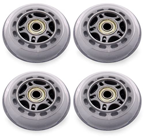 BENLIUDH Inline Skate Wheels with Bearings, 3 Inch Roller Blade Wheels 76mm Outdoor and Indoor Clear Wheel for Office Chairs, Luggage (4 Pack, Silver)