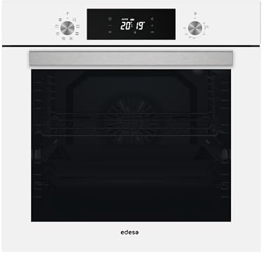 Edesa Horno Multifunción EOE-7040 WH/A, 80 Litros, 8 Programas de Cocinado, Fácil Limpieza, Mandos Escamoteables, Display LED, Guias Laterales, 2 bandejas y Rejilla, Acero Inoxidable Blanco