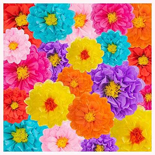 SYOZPXY 21Pcs Colorful Mexican Paper Flowers, 7 Colors 3 Sizes, Hochzeit, Muttertag, Babyparty, Karneval, DECORATIVE POM POM, Papier