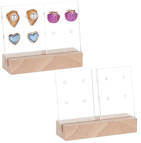 AHANDMAKER 2 Sets Ohrringständer Aus Acryl, Holz-Ohrringhalter-Organizer, Kleine Ohrstecker-Präsentationskarten Mit Holzständer Für Baumelnde Ohrringe Online Persönlichen Gebrauch
