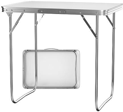 Bowose Stahl-Camping-Tisch Klapptisch Leichter tragbarer Gartentisch für Picknick, Angeln, Grill, Strand, Party, platzsparender Klapptisch, 80cm x 60cm x 69cm (Weiß)