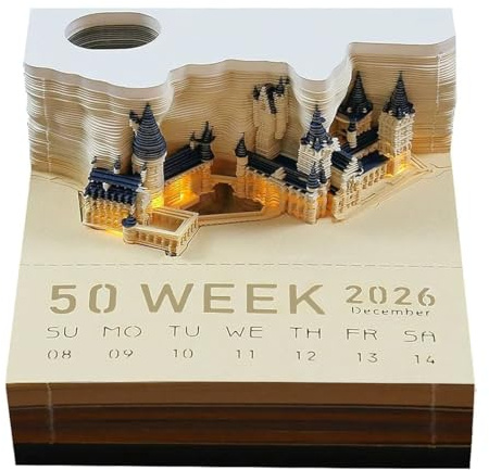 3D-Notizblock, 2026Tischkalender-Notizblock, Kreativer Tischkalender, DIY-Notizen, Notizblock, 3D-Notizblock, Papierskulptur, Geschenk, 3D-Kunstkalender (Mit LED)