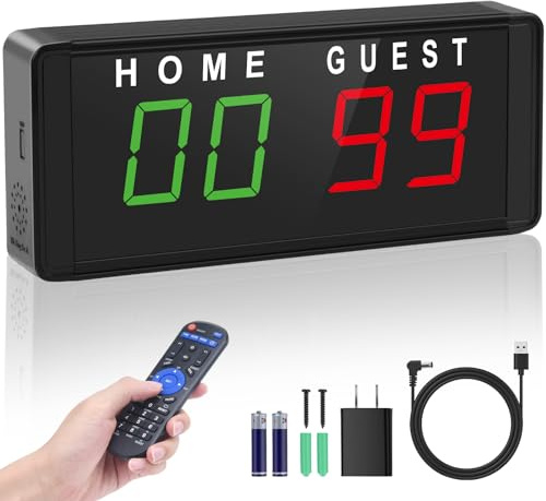 Portable Electronic Scoreboard LED Digital Score Keeper with Remote, Basketball Scoreboard With Countdown/Up Timer & Clock for Corn Hole /ping Pong/Volleyball/Table Tennis, Indoor & Outdoor Games
