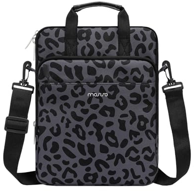 MOSISO Funda para Tablet Compatible con IPad Pro 12,9 pulgadas 2022-2018 M2 | M1 con Magic Teclado&Smart Teclado Folio, Surface Pro 9/8/7/6/X, Bolsa de Hombro Tablet Grano Leopardo con 3 Bolsillos,Negro