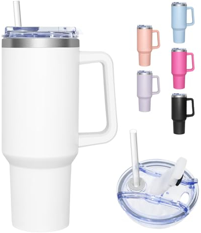 HNCY Mug Isotherme avec 2-en-1 Couvercle, 1180ML Tumbler avec Paille et Poignée, Tasse Isotherme en Acier Inoxydable, Travel Mug Tumbler Gobelet Isotherme