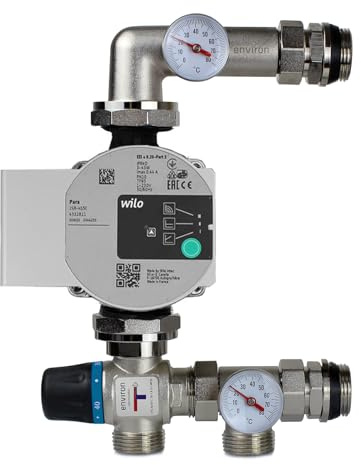 ENVIRON- Festwertregelset mit Esbe VTA372 20-55°C und Hocheffizienzpumpe | bis 220 m2 geeignet | für Fußbodenheizung Pumpengruppe | Messing: CW 617N O - Vernickelt (Wilo Para STG 25/8)