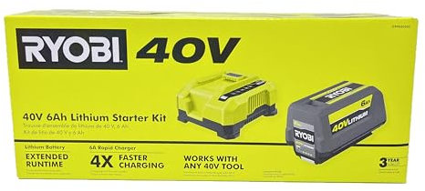 RYOBI Batteria ad alta capacità da 40 V agli ioni di litio da 6,0 Ah e kit di ricarica rapida (confezione sfusa)