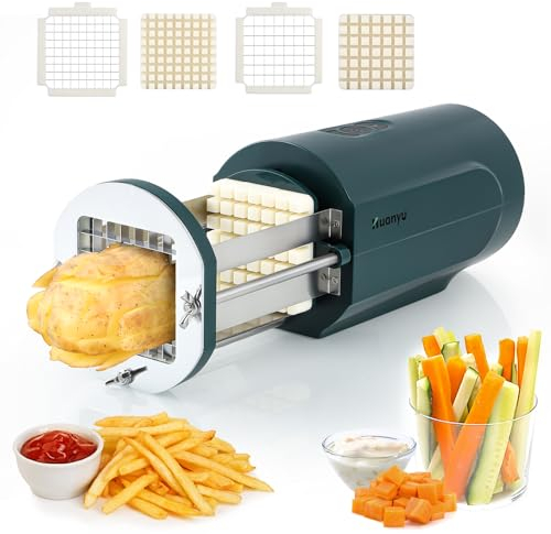Huanyu Cortador eléctrico de patatas fritas Cortador eléctrico de patatas con cuchillas de 2 tamaños Cortador eléctrico multifuncional de verduras para patatas, zanahorias y pepinos