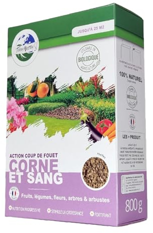 TERRA NOSTRA - Engrais Corne et Sang - Boite 800g Miettes Coup de fouet - Produits Ecologiques - 100% Naturel - Utilisable en Agriculture Biologique - Fabriqué en France
