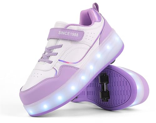 Mateju Jungen Mädchen Schuhe mit 4 Rollen, Mode Glänzend Skateboardschuhe Rollschuhe für Kinder Erwachsene mit Abnehmbare Rollen, Outdoor Turnschuhe Sneakers Sportschuhe