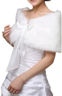 CHTME Étole de mariée de mariage - 1 pièce - Étole de mariée - Cape en fausse fourrure - Écharpes et écharpes - Manteau - Ruban de satin - Boléro - Col en fourrure pour femme - Soirée