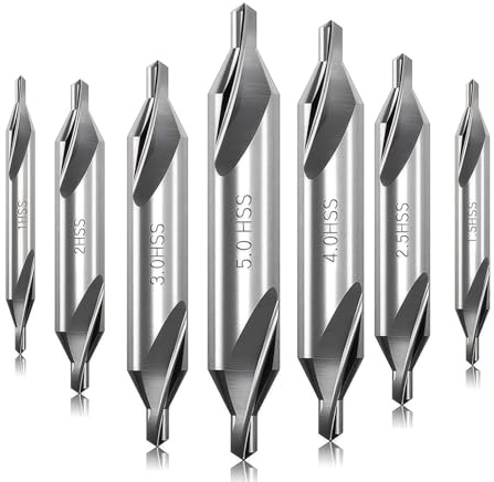 Yuentoen Juego de 7 brocas de centrado de metal, 1.0/1.5/2.0/2.5/3.0/4.0/5.0 mm, 60 grados, para metal, aleación, cobre, hierro, madera