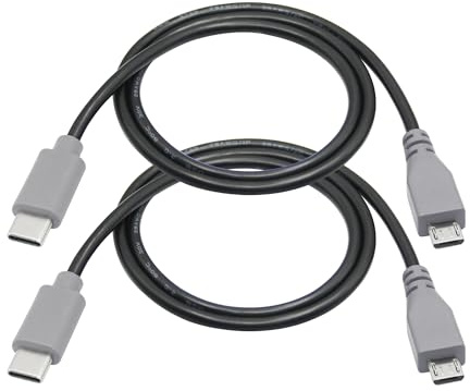 2 Pièces USB C à Micro USB câble de données de charge, USB Type C mâle à Micro USB mâle câble d'alimentation avec fonctionnalité OTG, ordinateur téléphone portable, tablette, lecteur MP3 (0.5M/1.6FT)