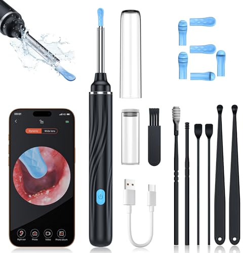 Tomaje Ear Wax Removal Tool Camera, Ear Cleaner with Camera, Ear Wax Removal Kit, 1080P HD Ear Camera, Earwax Removal Kit with Camera and 6 LED Light, 6 Ear Pick & Ear Set for iOS & Android, Black