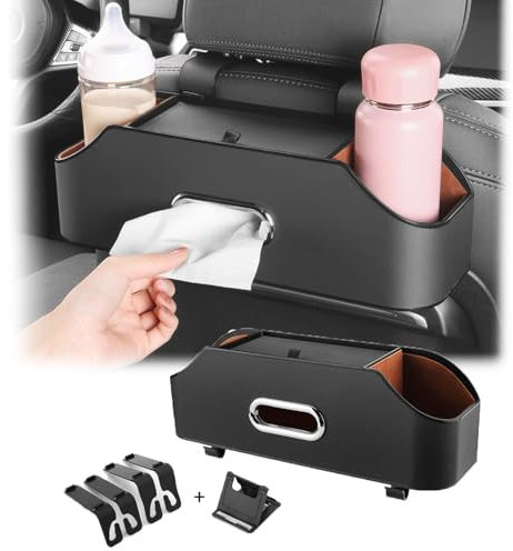 JSYDMA Auto Sitzrückenlehne Organize für VW T5 T5.1 T6 T6.1, Multifunktionale Auto Rücksitz PU-Leder Aufbewahrungsbox Becherhalter,B-Black