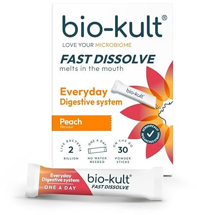 Bio-Kult Everyday Fast Dissolves Powder for Gut Health | 3B CFU + Vitamins C & D | Daily Digestive Support | Peach Flavour | 30 Sachets