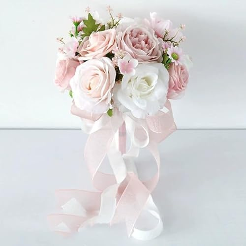 Brautsträuße, Blumenstrauß, Hochzeitssträuße, Brautjungfernstrauß, handgefertigt, künstliche Rosensträuße, Seidenblumen, Hochzeit, Kirche, Party, Zuhause, Fotografie, Dekoration (Rosa)