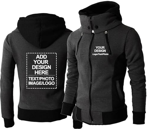 CLMETHE Sweat à capuche personnalisé pour homme avec logo et photo, veste zippée personnalisée, vêtements de travail confortables pour le sport
