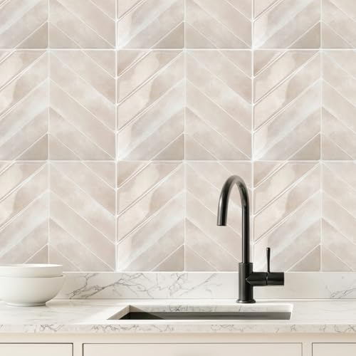 Tutamaz 10 piastrelle autoadesive, piastrelle da parete, 29 x 22,9 cm, 3D, piastrelle adesive per parete posteriore della cucina, paraspruzzi per cucina, pareti, bagno (beige)