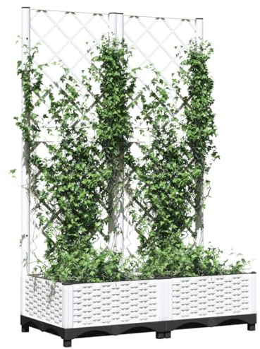 Garten Pflanztrog mit Rankgitter 80x40x121 cm Weiß Polypropylen Wetterfest für Kletterpflanzen Terrasse Balkon