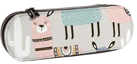 GSGCSBYMLG Llama Cactus Printed Leather Pencil case Stationery Bag