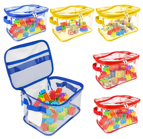 6 sacchetti per giocattoli con etichetta, con chiusura lampo, riutilizzabili, da viaggio, per bambini, per mattoncini da costruzione, puzzle, plastilina, giochi da tavolo