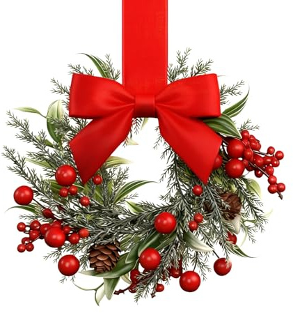 Generisch Miniatur Weihnachtskranz, 16cm Mini Weihnachtsschmuck Kränze, Klein Girlande Mit Rot Schleife Und Beeren, Für Schränke Türen Fenster Dekoration
