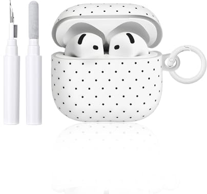 Reownest Compatible avec Coque AirPods Pro/Pro 2 Génération avec Kit Nettoyage, Mignon Fashion Polka Dot Motif Esthétique Stripes Design, Antichoc Porte - Clés Couvercle Soft Etui - Beige