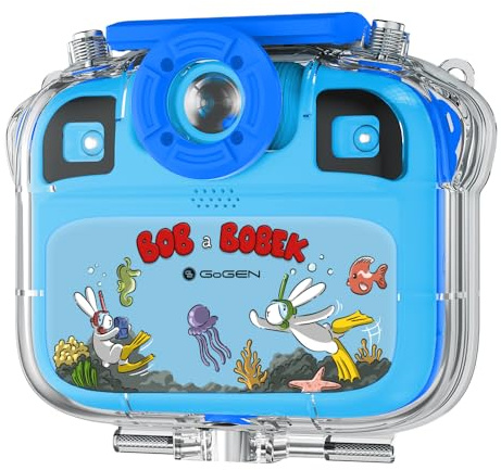 GOGEN Aqua Foto Kinderkamera I 12 MP I Full HD Video I wasserdichtes Gehäuse IP68 I Selfie-Kamera I USB‑C Ladung I Micro SD bis 32 GB I Blau
