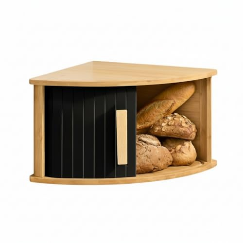 Bamboo Kitchen Countertop Bread Box with Sliding Door — Space-Saving Bread Box — Extends Bread Freshness — Easy DIY Bread Storage Box with Stackable Design