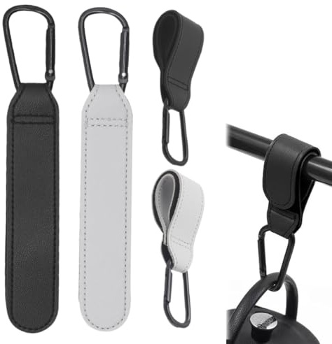 4 Pezzi Ganci Passeggino, in Pelle, Gancio per Passeggino Portatile, Moschettoni per Carrozzina, per Borsa Passeggino, Zaini, etc