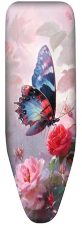 Bügelbrettbezug 120X40 Schmetterling Und Blume mit Schnurbindung & Stretch System - Hitzebeständig, Reflektierend, Waschbar Strapazierfähig und Leicht Anzubringen Bügelbrett Bezug