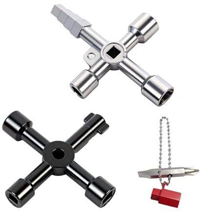 Radiator Key 2PCS, 7 in 1 Utility Key Universal Gas Meter Box Key CrossKey with Bit PanelKey Square Round TriangleKey for Electric Elevator Cupboard Cabinet Water Gas Meter Opening