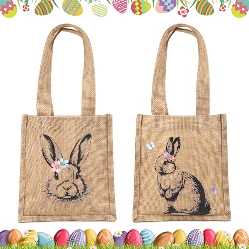 Cestini pasquali, set da 2, sacchetti pasquali in iuta con manici, nidi pasquali da riempire, cestino pasquale versatile per regali e decorazioni per bambini, amici, famiglia, feste, idee regalo