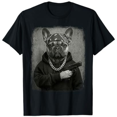 Street Style Französische Bulldogge Gangster Bandana & Kette Lustig T-Shirt