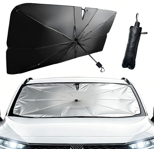 Parasol Coche Delantero 140 x 80 cm, Parasol Coche Paraguas Plegable, Parasol del Parabrisas Delantero, Auto Parasol Accesorios, Protección UV y Solar, para Mayoría de Coches SUV Camiones