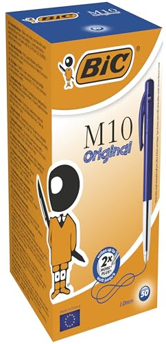 BIC M10 Original Stylos-Bille Rétractables Pointe Moyenne (1,0 mm) - Bleu, Boîte de 50
